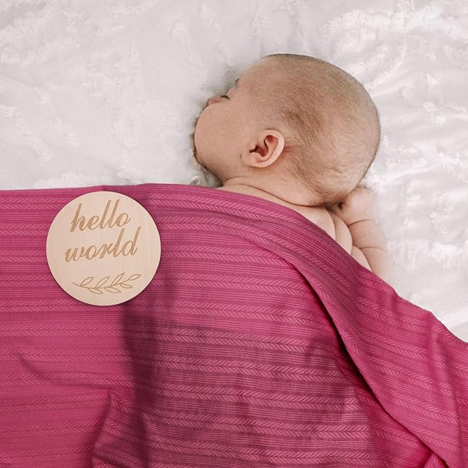 Newborn Receiving Blanket with Bow Hat Headband Wooden Card Set Wheat-Pattern Newborns Toddler Baby Boy Girl Nursery Swaddle Wrap