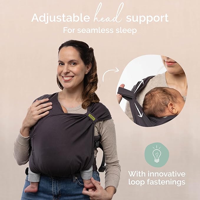 Boba Bliss Pre-Wrapped Baby Carrier with Buckle - Newborn to 7-35 lbs Light, Breathable & Easy to Adjust Hybrid Infant Sling & Toddler Carrier - Certified Hip-Healthy for 0-18 Months - Charcoal