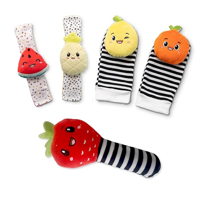 BABY K Strawberry Rattle Socks, Wrist and Hand Rattles - Newborn Toys for Baby Boy or Girl - Brain Development Infant Toy - Suitable for 3-6, 6-12 Months