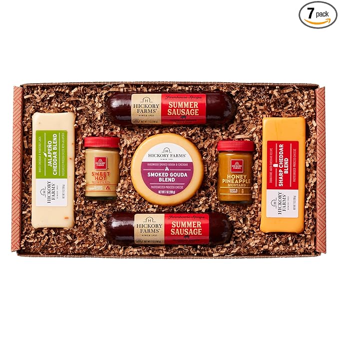 Hickory Farms Farmhouse Meat and Cheese Food Gift Basket (Medium) - Box Set | Charcuterie Board Food | Summer Sausage | Father's Day | Mother's Day | Easter | Christmas | Holiday | Housewarming | Gourmet | Sympathy | Care Package