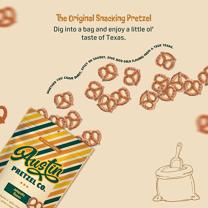 Jalapeño Queso Pretzels – 6 Oz Sweet n' Spicy Bite-Sized Snacks Packed with Real Cheese & Jalapeño Flavor – Crunchy, Snacky, Perfect for Sharing or Spicy Indulgence