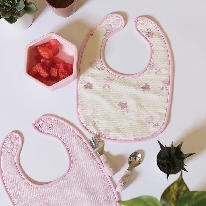 Tiny Twinkle 8 Pack Baby Food Bibs for Eating - Waterproof & Absorbent 6-12 Months Infant Bibs, OEKO-TEX Certified Drooling Bibs for Baby Led Weaning(Girl Print 8-Pack)