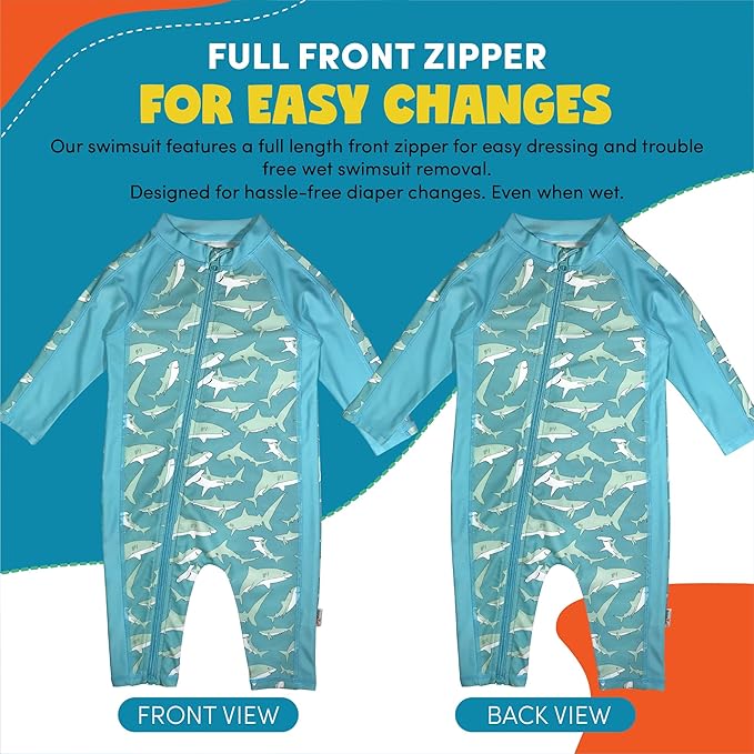 SwimZip Boys' Long-Sleeve UPF 50+ Swimsuit for Baby, Toddler, & Little Boys