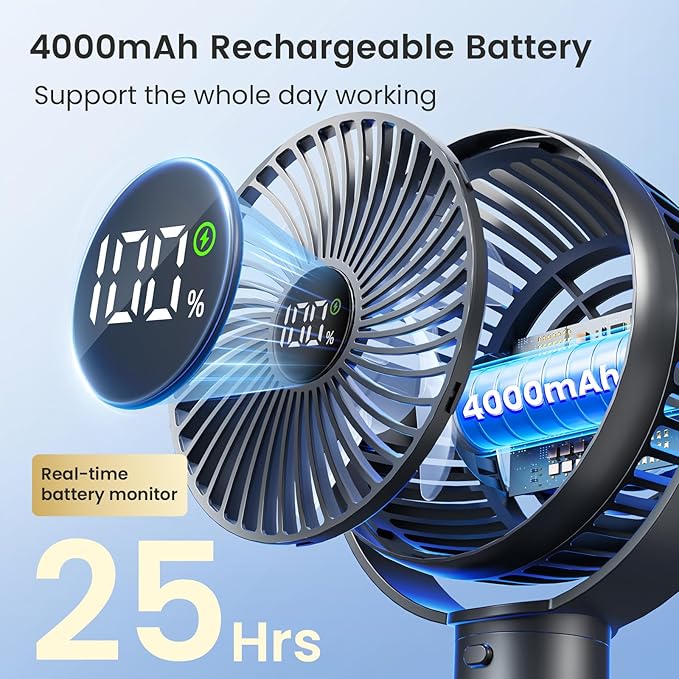 Portable Stroller Fan, 4000mAh Rechargeable Clip on Baby Fan 25H Battery Life, Head Detachable 360° Rotate Mini Fans, 4 Speed Personal Fans with Night Light for Car Seat Crib Bike Treadmill, Black