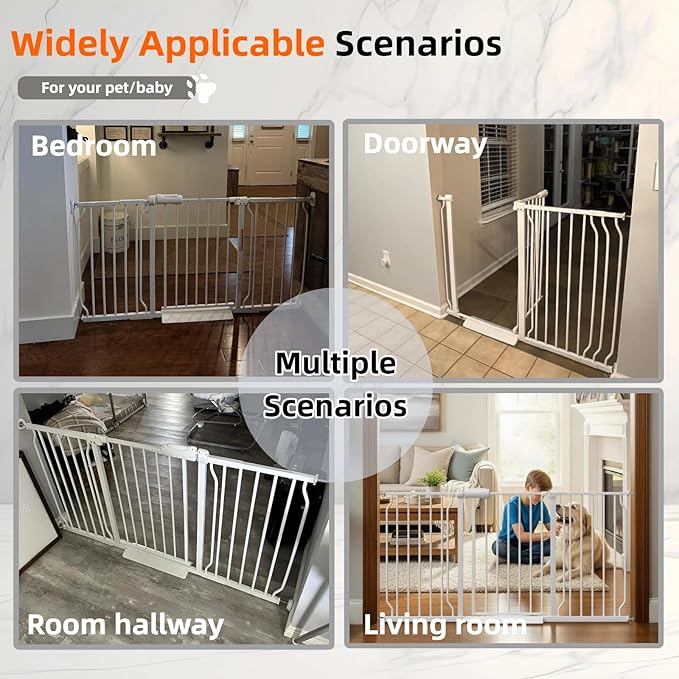 TSAYAWA Extra Wide Baby Safety Gate 29.6-33.8Inch Auto Close Child Gates, Pressure Mounted Gate for Stairs & Doorways, Indoor/Outdoor Heavy-Duty Pet Gate for Toddlers, Dogs, White
