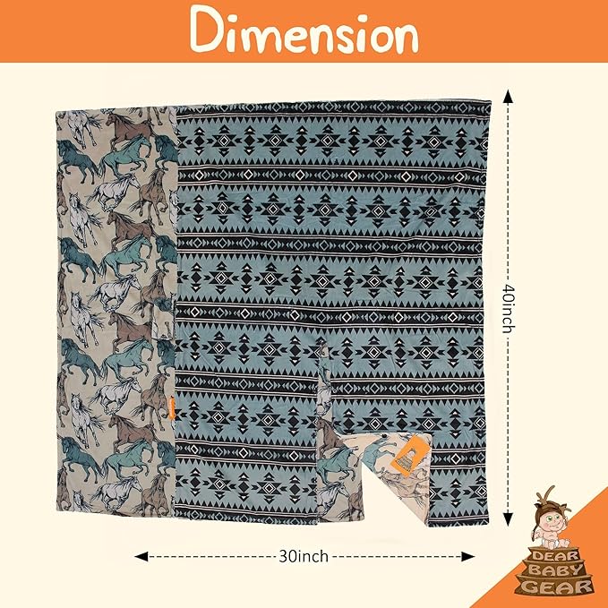 Dear Baby Gear Car Seat Cover for Boys & Girls - Baby Carseat Canopy w/Snap Opening - Infant Seat Cover - Stroller & Nursing Covers - Newborn Carrier Canopy -40x30"(Tan Teal Cream Horses, Aztec Teal)