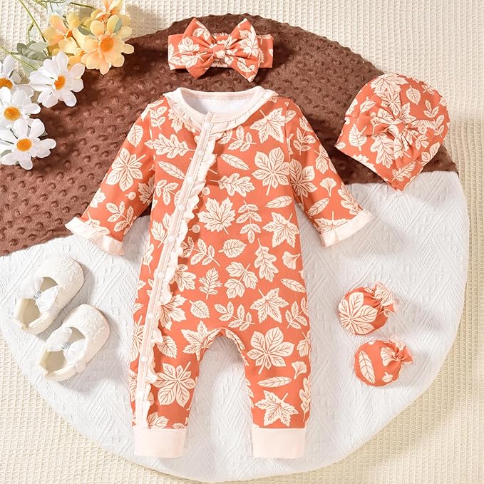 Aalizzwell Baby Girls Romper Outfit Fall Winter Clothes with Accessories