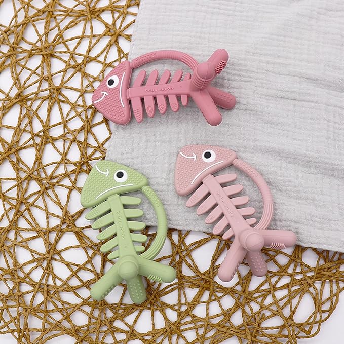 3in1 Infant Toys, Teething Toys 3-6 6-12 Months, Teethers for Babies 3-6-12 Months, for Teething Relief, Baby Gift, Silicone,Sensory, Baby Toys 0-6 Months,USA Patent Pending,Fish,(Pink)