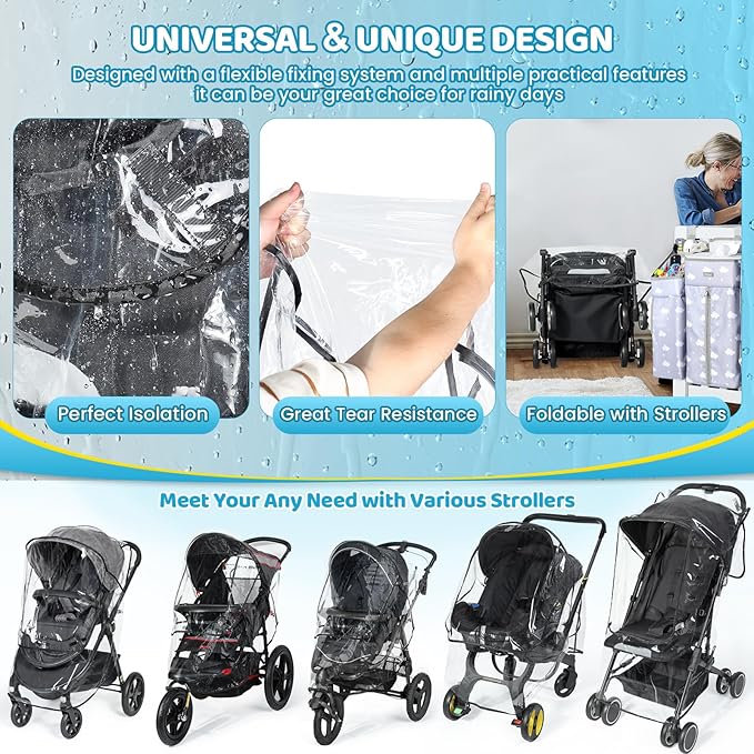 Universal Clear Stroller Rain Cover, No-zip Waterproof Stroller Cover - Food Grade EVA, Baby Travel Weather Shield, Breathable Rain Cover for Most Single Strollers, Joggers Accessories for Rain, Black