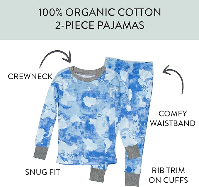 HonestBaby 2-Piece Pajamas Sleepwear Pjs 100% Organic Cotton for Baby, Toddler, Kids, Boy