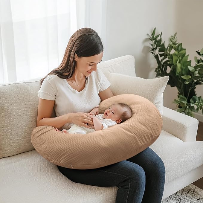 2-Pack Muslin Nursing Pillow Covers, Breathable 100% Cotton Breastfeeding Pillow Slipcovers for Standard Nursing Pillows, Soft Covers for Baby Girls and Boys with Zipper