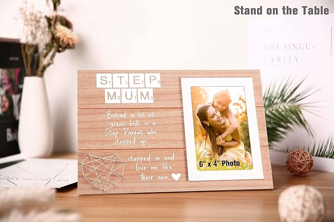 Scrabble Theme Gift for Step Mum-Mothers Day Birthday Wedding Christmas Gift for Mother in Law,Step Mum-Bonus Mom Present-Wooden Photo Frame Picture Frame