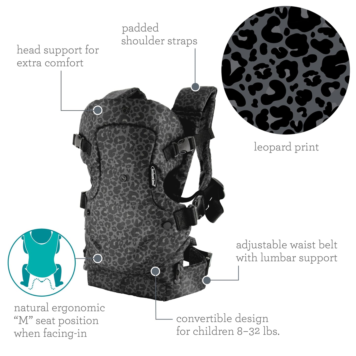 Infantino Flip 4-in-1 Convertible Baby Carrier, Adjustable, Ergonomic Babywearing, Registry Essential, Baby Carrier for Newborn to Toddler, Gray