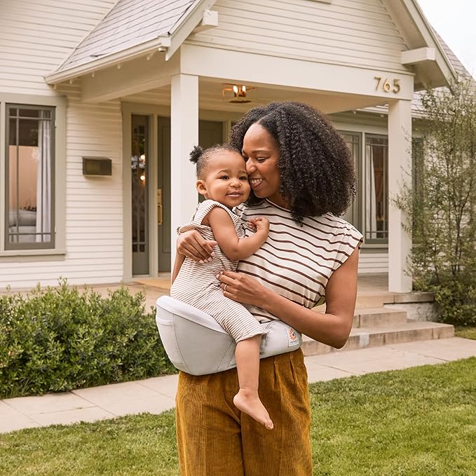 Ergobaby Lift Ergonomic Baby Hip Seat Carrier with Storage, Comfortable Wide Waistbelt and Lumbar Support (17lbs - 45lbs) - Anti-slip Toddler Carrier - Pearl Grey