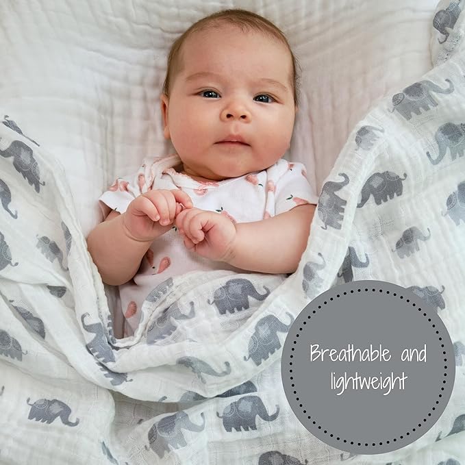 LollyBanks Swaddle Blanket | 100% Muslin Cotton | Gender Neutral Newborn and Baby Nursery Essentials for Girls and Boys, Registry | Elephant Print