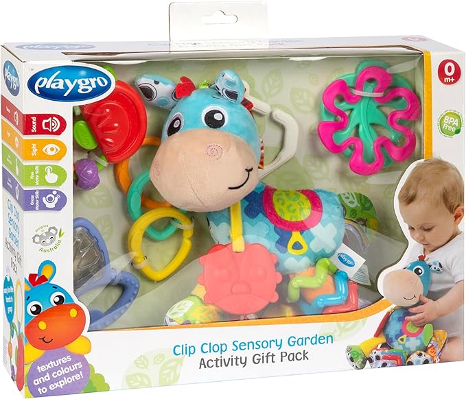 Playgro Clip Clop Sensory Garden Activity Gift Pack - Versatile Crib and Stroller Toys for Infants 0+ Months - STEM-Infused Learning for Teething & Sensory Development