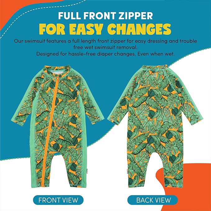SwimZip Boys' Long-Sleeve UPF 50+ Swimsuit for Baby, Toddler, & Little Boys