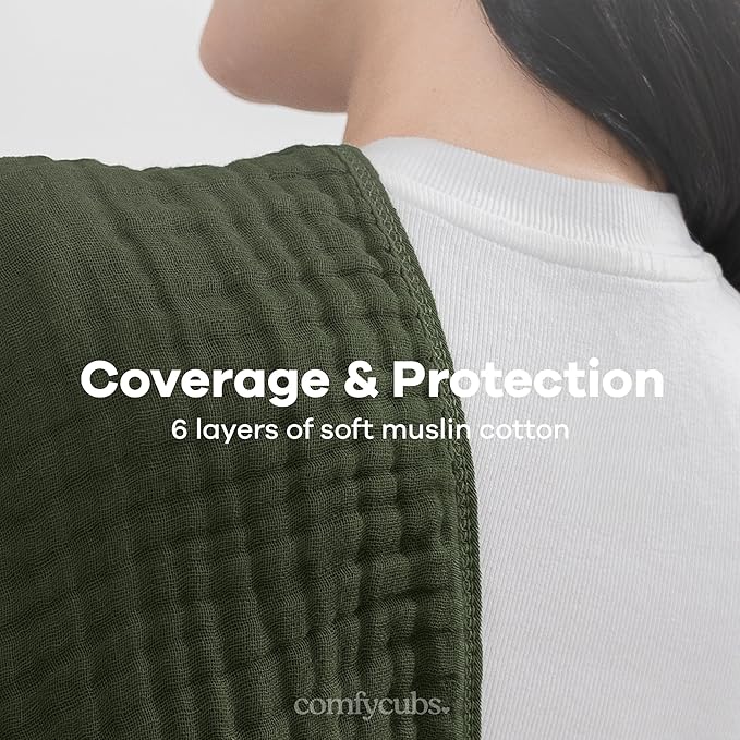 Comfy Cubs Muslin Burp Cloths 20" x 10", Pack of 10 - Large, 6-Layer, Ultra Absorbent 100% Cotton for Baby Drool and Messes - Soft, Safe & Gentle Baby Burp Cloths for Boys & Girls - Kelp