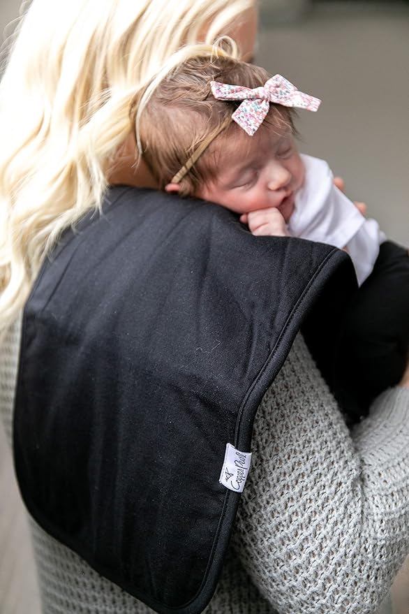 Copper Pearl Premium Baby Burp Cloths - 3-Pack Large Cotton Burp Cloths, Extra Soft Spit Up Rags with 3 Absorbent Layers, Perfect for Baby Boy and Baby Girl Gifts (21" x 10" Size, Black Basics Set)