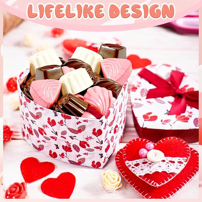 Hiawbon 24 Pcs Fake Chocolate Valentine's Artificial Food Chocolate White Pink Chocolates Mixed Color Chocolate Models Bulk Candy Chocolate Models Simulation Chocolate for Valentine's Gift DIY Crafts