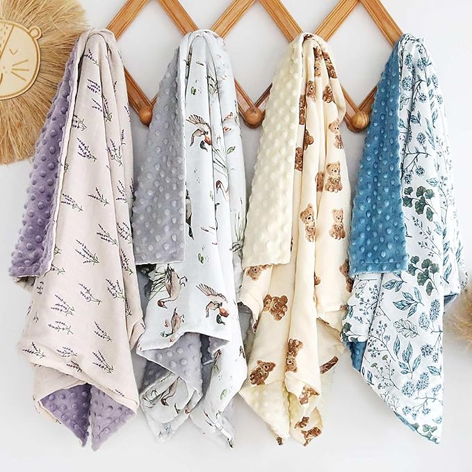 LifeTree Baby Girl & Boy Blankets, Soft Double Layer Swaddle Blankets, Muslin Front and Dotted Fleece Backing Receiving Bed Throw Blanket for Newborn Unisex, 31X40 Inches, Bear Pattern