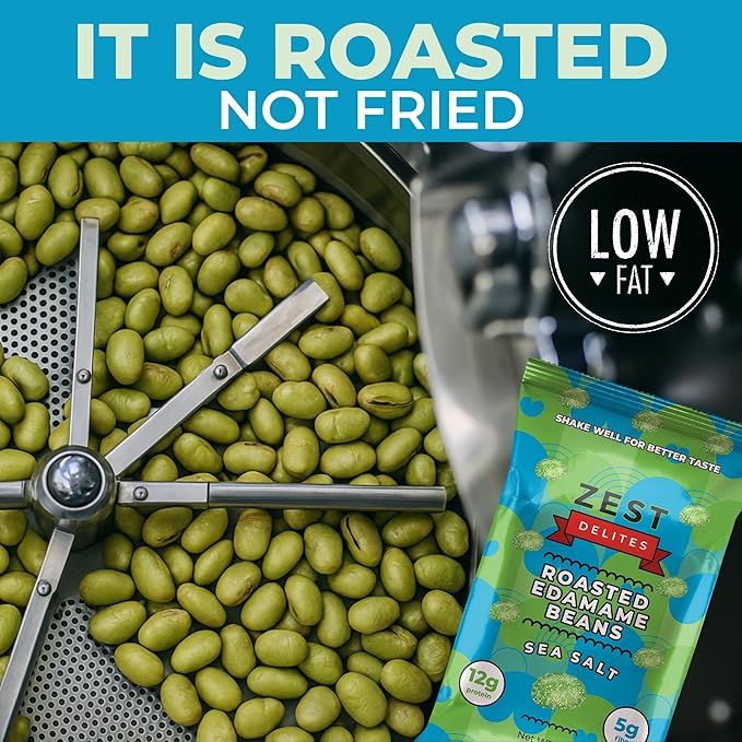 Crunchy Dry Roasted Edamame Beans Snack by Zest Delites, Sea Salt, Vegan, Low Calorie (110cal) High Protein Snacks (12g), Low Carb, Keto, Gluten Free, 0.9 oz 24 Packs