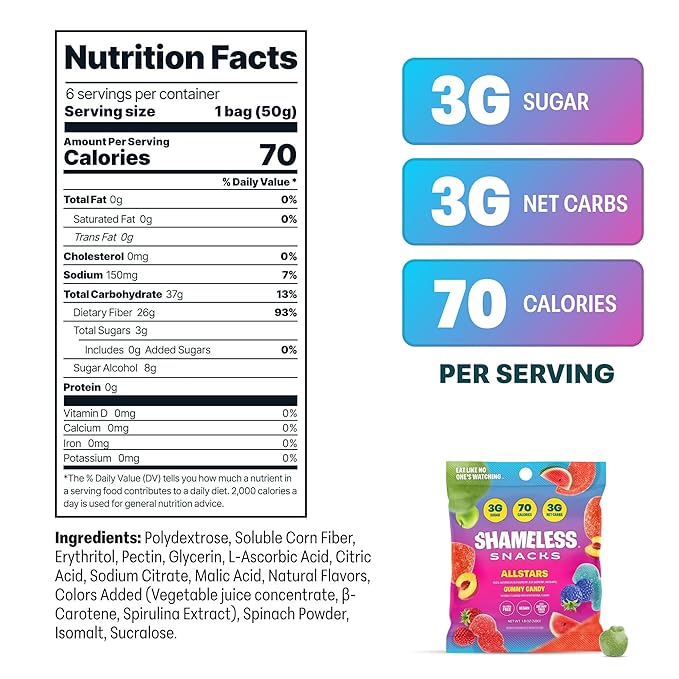 Shameless Snacks Allstars – Candy Variety Pack | Sour Gummy Candy | Healthy Vegan Snacks | Low Sugar Fruit Snack | 6-Pack, Gluten Free | Red Raspberry, Watermelon, Peach, Green Apple, Blue Raspberry