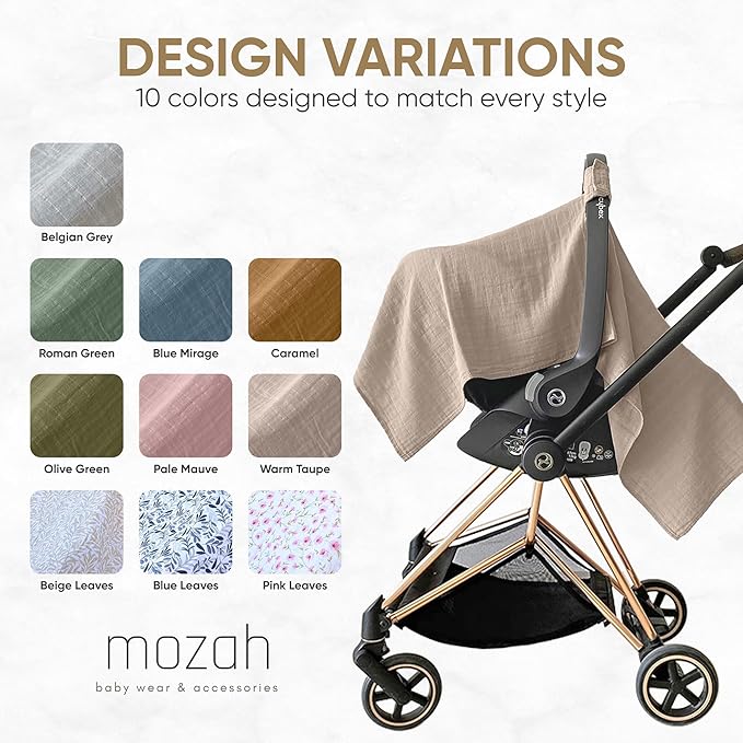 MOZAH Baby Car Seat Cover - Warm Taupe - 100% Organic Muslin - Soft, Breathable and Lightweight, Baby Infant Car Seat Essentials