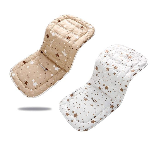 Baby Stroller Cushion,Infant Car Seat Insert-Reversible Universal Breathable and Soft Newborn Stroller Mat, 100% Cotton Cover Toddler Seat Pad Liner-34x78cm,1 Pack（White + Brown Stars）