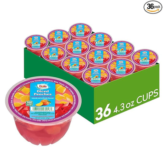 Dole Fruit Bowls Peaches in Strawberry Flavored Gel Snacks, 4.3oz 36 Total Cups, Gluten & Dairy Free, Bulk Lunch Snacks for Kids & Adults