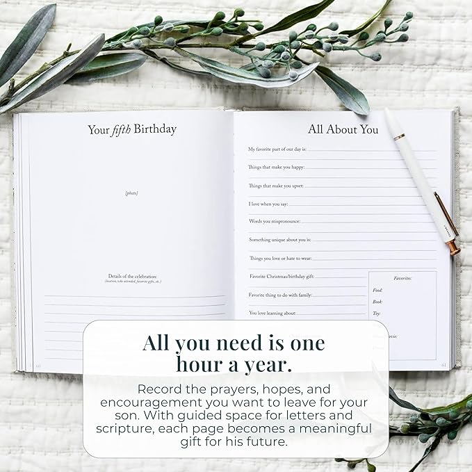 Baby Memory Book - Childhood Memory Book For Milestones - Baby Photo Album with Writing Space - Family Keepsake Journal w/Prompts (Grey,230 Pages)