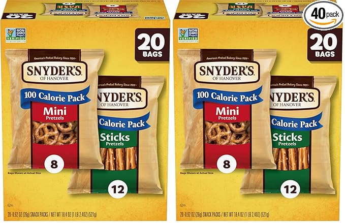 Snyder's of Hanover Pretzels, Minis and Sticks 100 Calorie Packs, 20 Ct Variety Pack (Pack of 2)