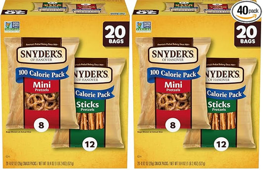 Snyder's of Hanover Pretzels, Minis and Sticks 100 Calorie Packs, 20 Ct Variety Pack (Pack of 2)