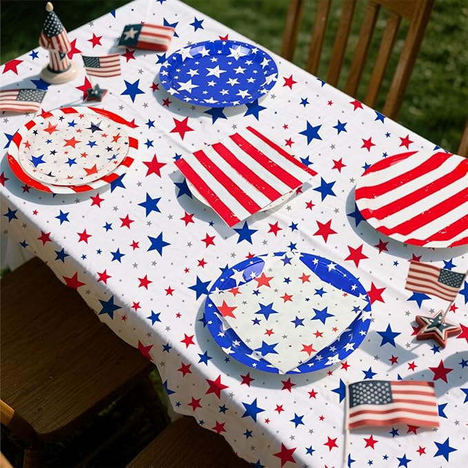 4th of July Party Supplies Set, Patriotic Theme Kit for Independence & Election Day Decorations, Includes Plates, Napkins, Cups, Banner, Tablecloth -Patriotic & 4th of July Party Decorations-24 Guests