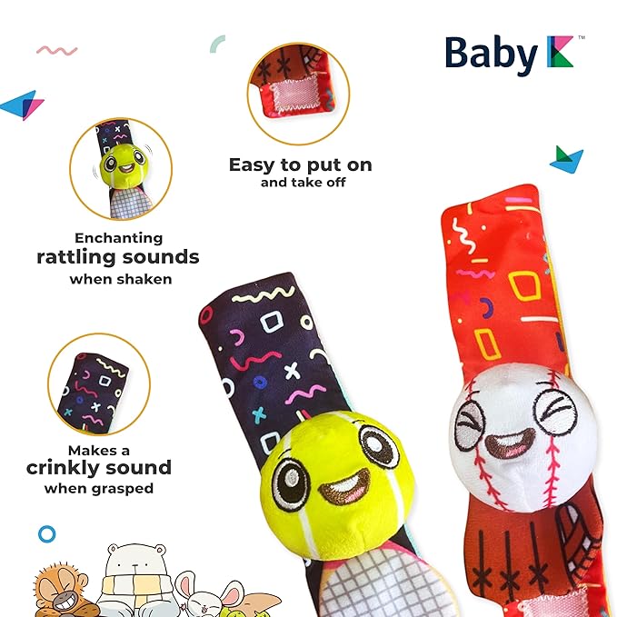 BABY K Baby Rattle Socks & Wrist Toys (Set K) - Newborn Toys for Baby Boy or Girl - Brain Development Infant Toys - Hand and Foot Rattles Suitable for 0-3, 3-6, 6-12 Months Babies