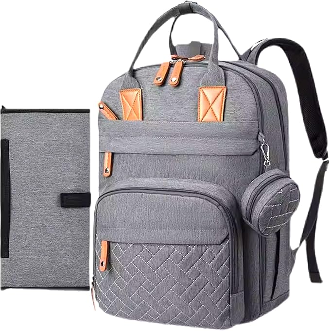 Baby Diaper Bag Backpack - Large Bag for Boys & Girls, with Changing Pad & Pacifier Case, Large Capacity with Insulated Pockets, Waterproof, with Stroller Straps, Unisex - Grey
