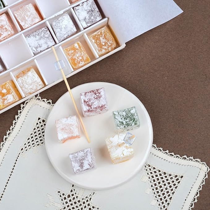 Biteyz Original Turkish Delight, Vegan Candy Gift Box - Assorted Gourmet Fruit Snacks with Lemon, Apple, Orange, Pomegranate, and Raspberry Flavors, 36 Pieces of Luxury Handmade Vegan Treats