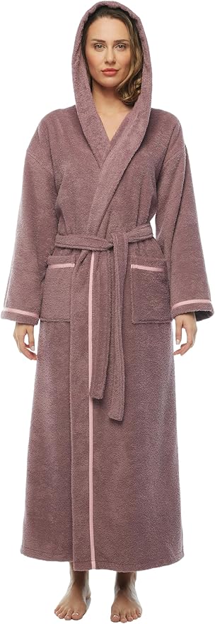 Arus Women's Hooded Classic Bathrobe Turkish Cotton Robe with Full Length Options