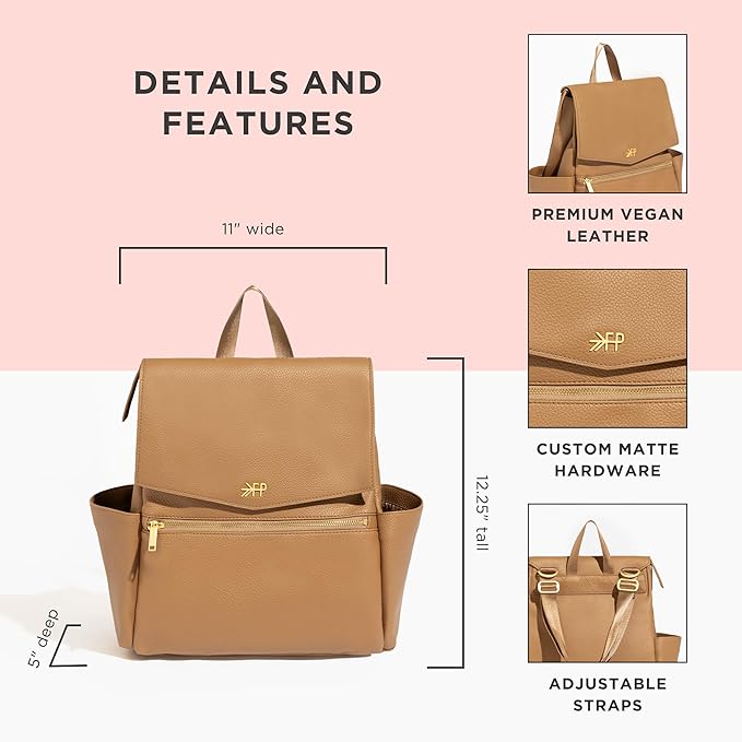 Freshly Picked Mini Classic Diaper Bag Backpack, Wipeable/Vegan Leather (Toffee)