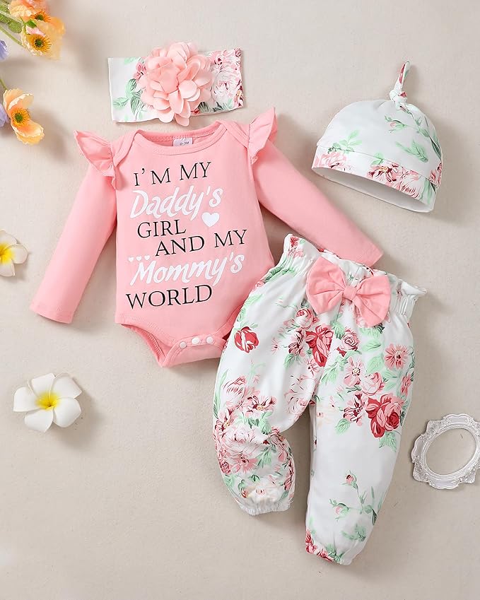 Renotemy Newborn Baby Girl Clothes Outfits Infant Romper Ruffle Floral Pants Cute Toddler Baby Girl Clothes Set