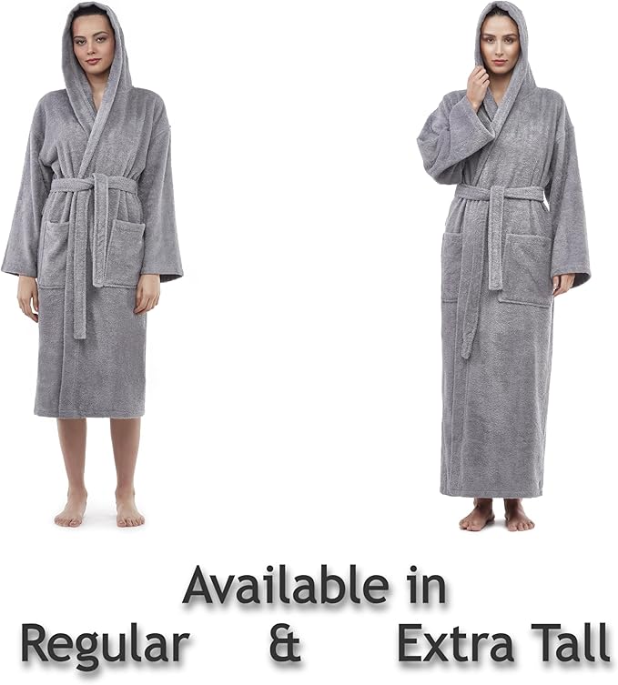 Arus Women's Hooded Classic Bathrobe Turkish Cotton Robe with Full Length Options