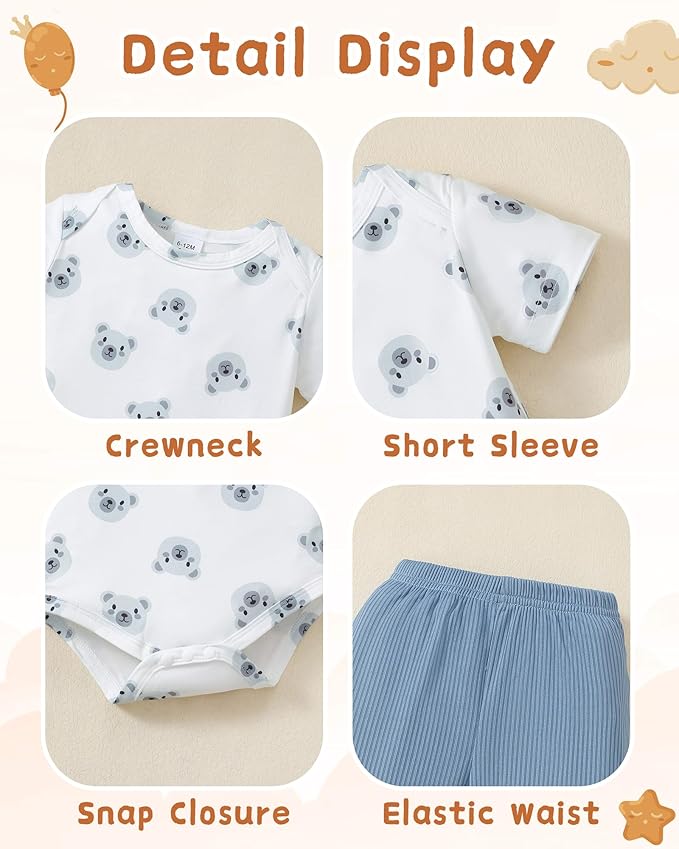 SUNNY PIGGY Baby Boy Clothes Newborn Infant Boys Outfits Romper Hat Pants 3PC Set 0-3 3-6 6-12 12-18 Month Clothing Gift