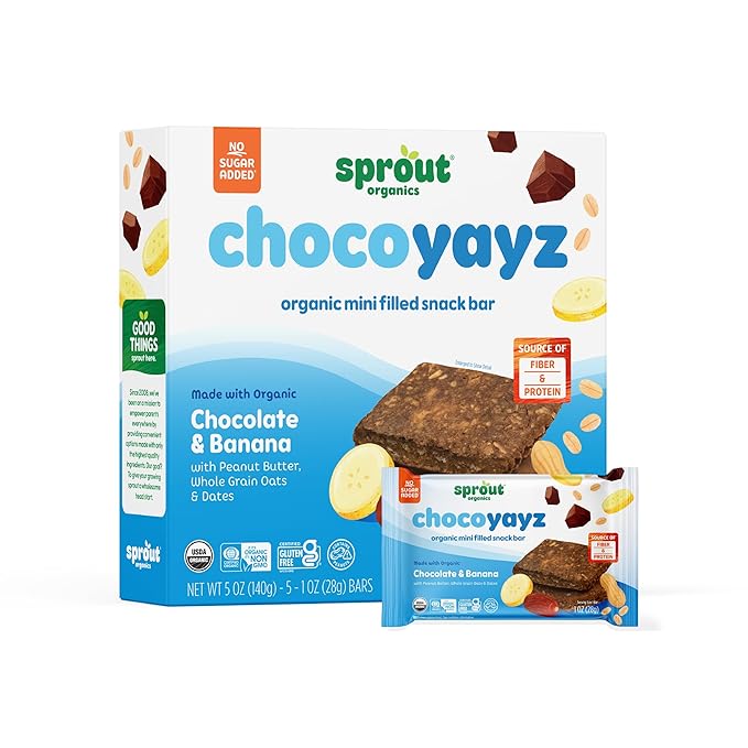 Sprout Organics, Yayz Toddler Snack Bars, Chocolate & Banana, 5 Individual Bars, 1 oz Each (6-boxes)