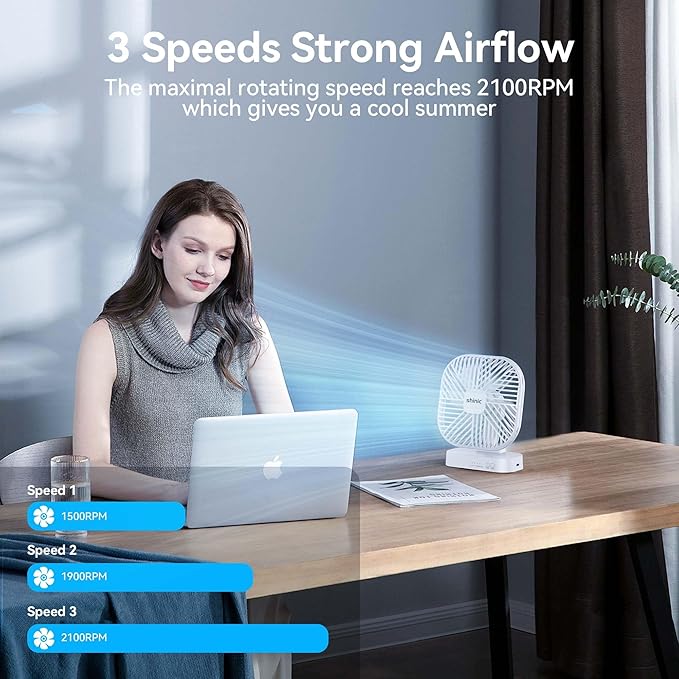shinic 5" Battery Operated Fan, AA Battery Magnetic Fan, Ultra-Quiet Desk Fan with Timer, 3 Speeds, Adjustable Tilt for Bedroom, Office, Camping,Outdoor Travel,White