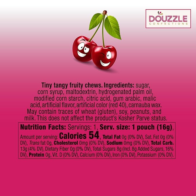 DOUzzle Back To School Oodles Cherry Tiny Tangy Fruity Chews Mix (12 Count, 1 Pack) Individually Wrapped, Party Favor, Goodie Bag & Pinata Filler - Kosher Parve