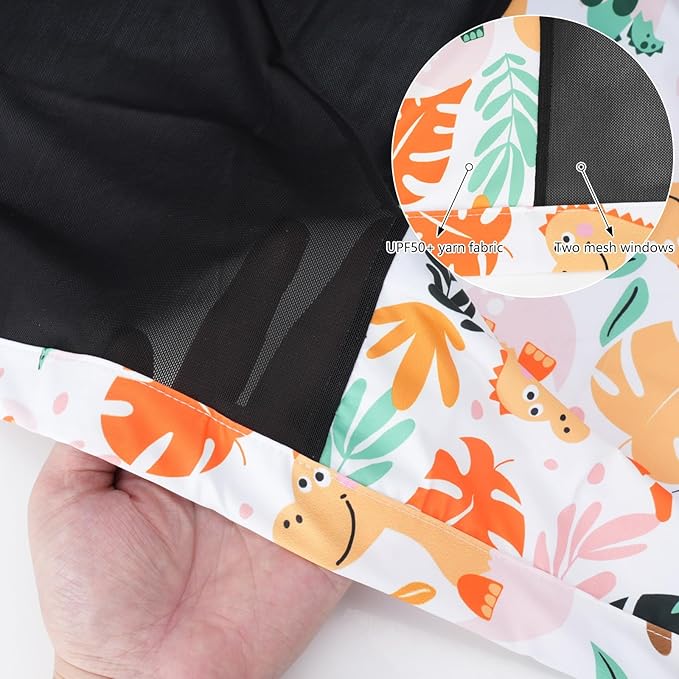 Stretchy Panoramic Canopy Compatible with Wonderfold Stroller Wagons W2/W4 All Models,UPF50+ Sun Protection with Two Mesh Windows,Sun Shade and Protection(Dinosaur)