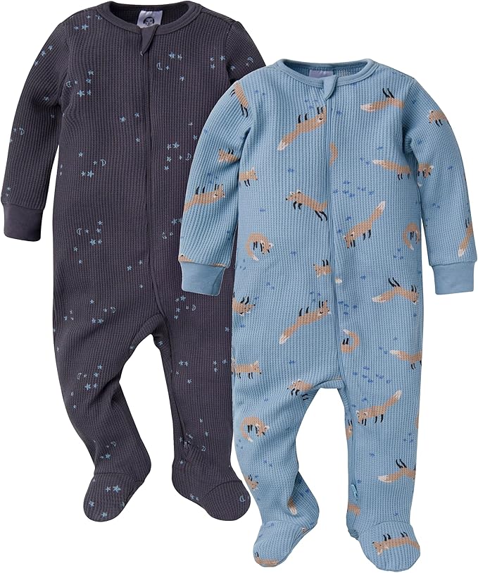 Gerber baby-girls 2-pack 2-way Zip Thermal Footed Sleep 'N Play