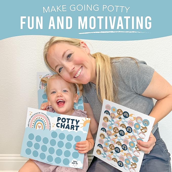 Hadley Designs Potty Training Chart for Girls with Fun Reward Stickers – 10 Potty Chart for Toddlers Girls, 8.5x11" Potty Training Sticker Chart for Toilet Success, Boho Reward Chart for Kids