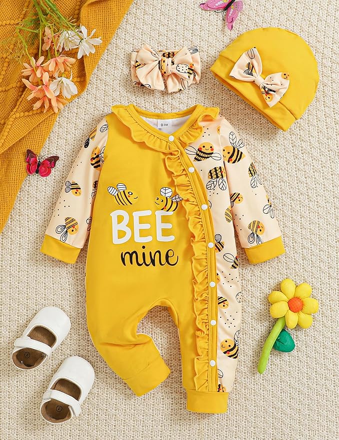 Preemie Newborn Baby Girl Clothes Infant Fall Winter Outfits Letter Floral One-Piece Romper+Jumpsuit