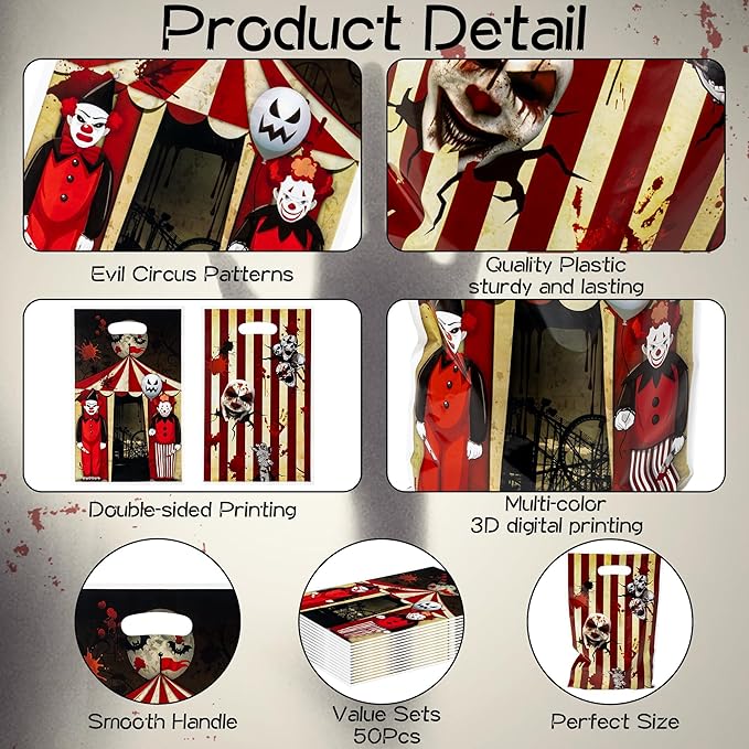 Halloween Circus Party Favor Bags - 50Pcs Carnival Circus Goody Candy Treat Gifts Bags, Carnival Theme Party Decorations for Kids Girls Boys Halloween Carnival Theme Events Supplies